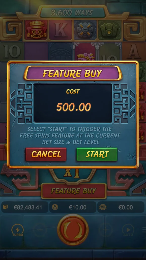 screen shot buy feature free spin treasure of aztec
